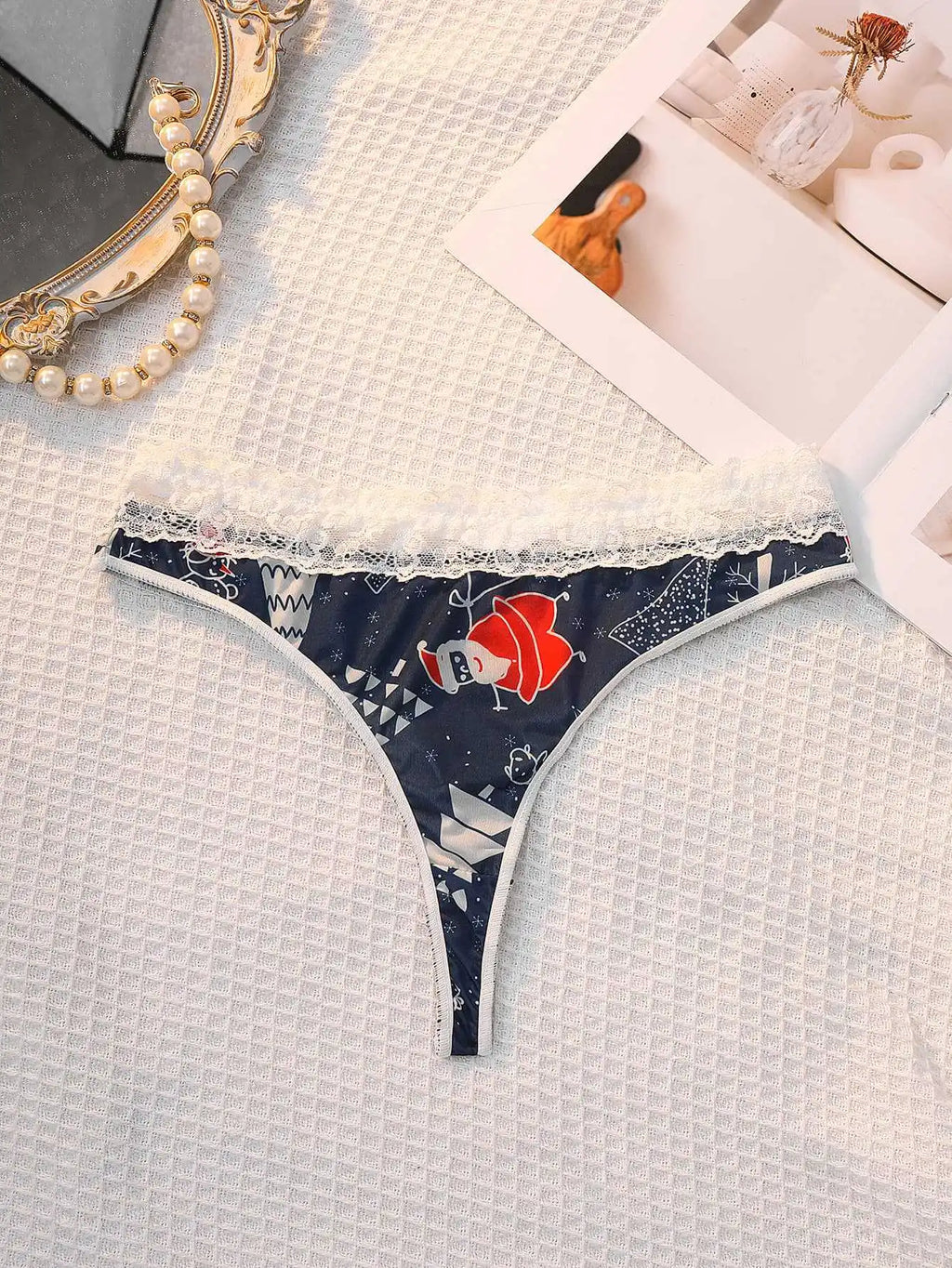 Sexy Weihnachts-Tangas für Damen – G-String mit mittlerer Taille aus Spitze, weiches, atmungsaktives, lässiges Sporthöschen