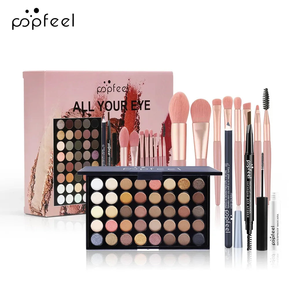 Make-up-Set, Lidschatten, Lippenstift, Augenbrauen, Concealer, Puderpinsel, komplettes Make-up-Set für Frauen, weiblich, Anfänger, Studenten, komplettes Set