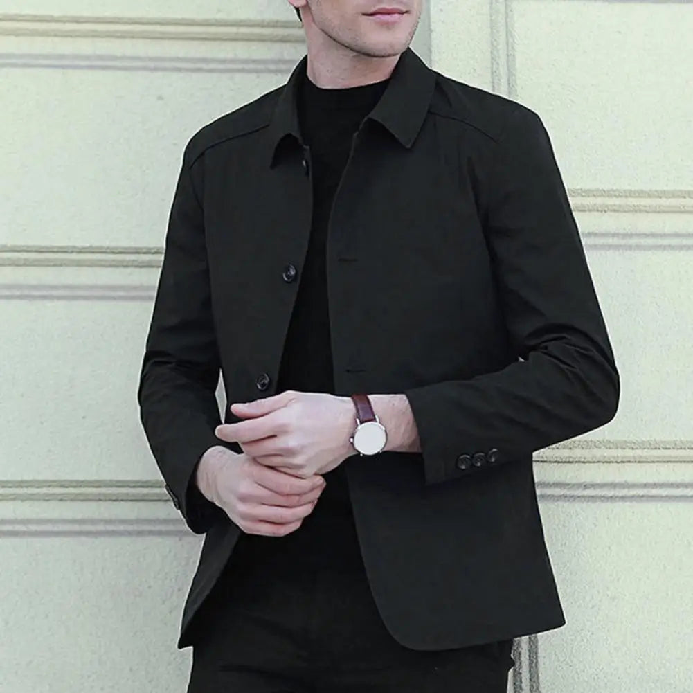 Frühling Herbst Männer Jacke Revers Lange Sleeve Zipper Knopfleiste Männlichen Mantel Einfarbig Casual Jacke Mit Taschen männer Kleidung