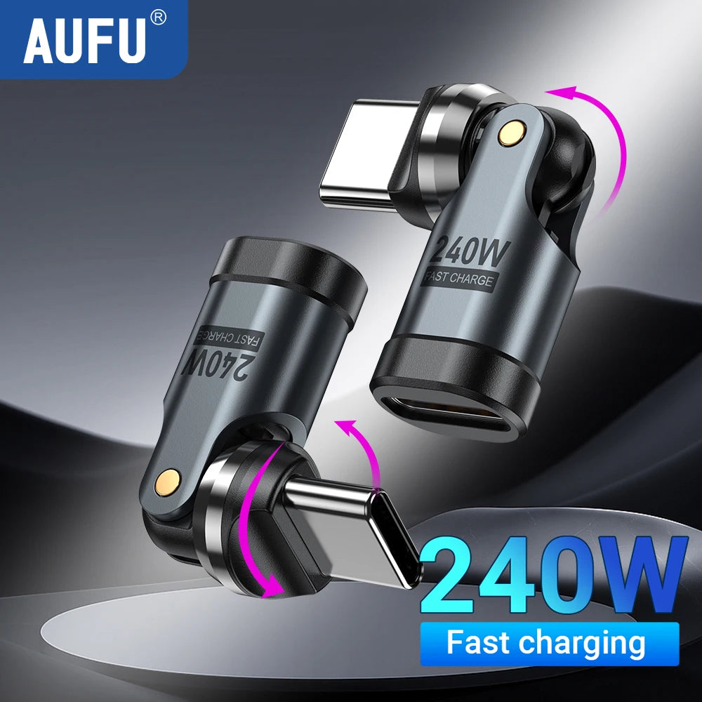 AUFU PD240W USB C auf Typ C OTG-Adapter 540 Rotation 5A Schnellladekabel-Konverter für iPhone 16 MacBook Samsung Xiaomi Laptop
