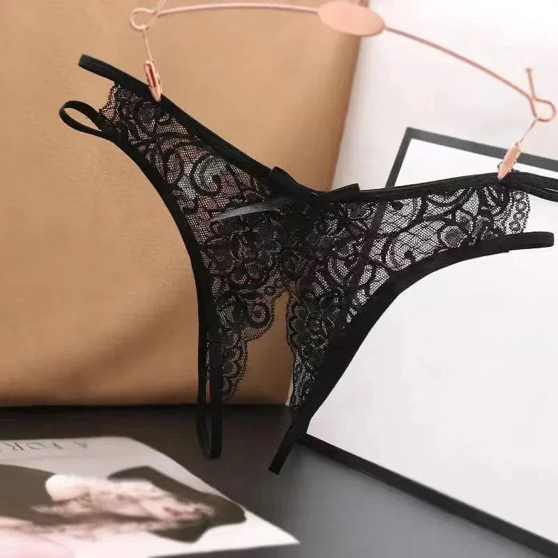 Sexy Dessous Damenhöschen, Schrittöffnung, transparente G-Strings, Tangas, solide Schleife, Unterwäsche für Damen und Damen, Spitzenhöschen