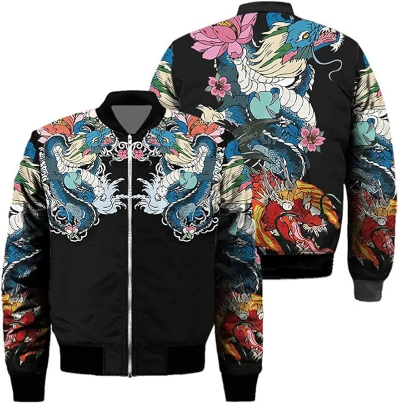 3d gedruckt neue Samurai oni Maske Tattoo Herren Bomber jacke lässig Frühling Herbst Vintage Reiß verschluss Jacke Unisex Kleidung Streetwear