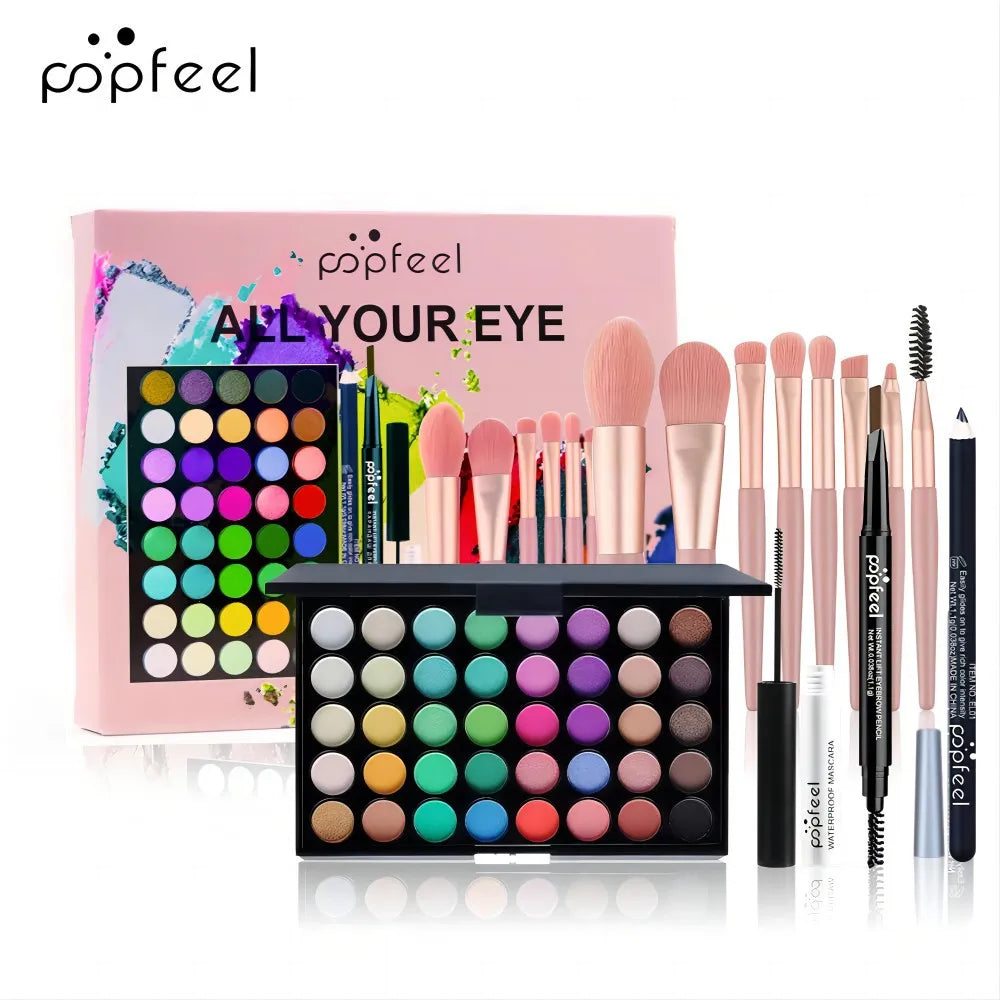 POPFEEL All-in-One-Make-up-Set, Geschenkset mit Lidschatten-Palette, Foundation, Lipgloss, Rouge, Pinsel, Eyeliner und mehr Schönheitsgeschenke