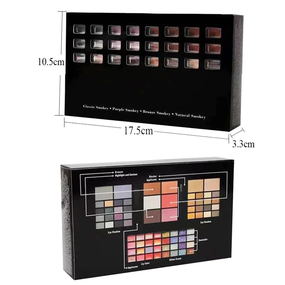 74-Farben-Lidschatten-Make-up-Set, komplettes Gesichts-Make-up-Set, Lidschatten, Lipgloss, Eyeliner, Make-up-Pinsel, Kosmetiktasche, Etui, Make-up