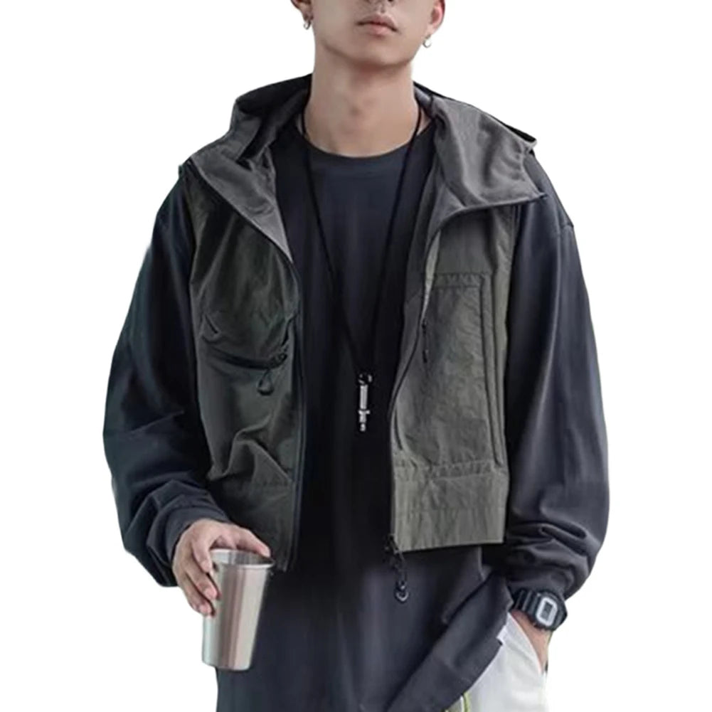 Funktionelle Herren-Kapuzenweste mit mehreren Taschen, leichte ärmellose Jacke für Freizeit- und Arbeitsanlässe